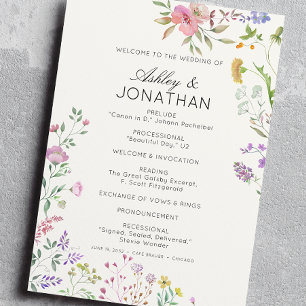 Einfache, zeitlose Wildblume Weiße Hochzeit Programm