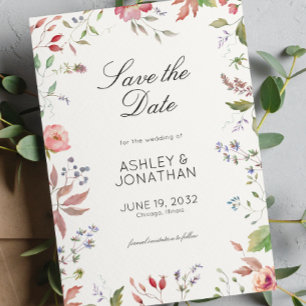 Einfache, zeitlose Wildblume Weiße Hochzeit Save The Date