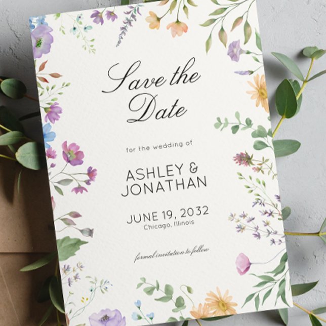 Einfache, zeitlose Wildblume Weiße Hochzeit Save The Date (Von Creator hochgeladen)