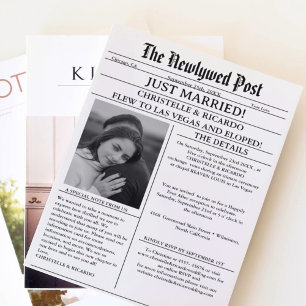 Einfache Zeitungsentstehung gerade geheiratet Einladung