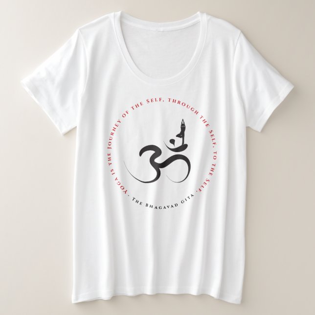 Einfache Zen-Silhouette Yoga & Om/Om Kalligraphie Große Größe T-Shirt (Design vorne)