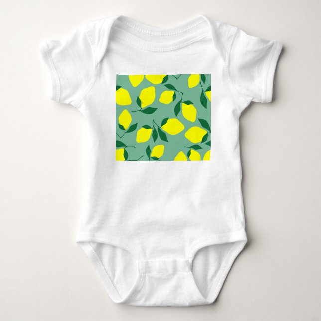 Einfache Zitrone, grüne Hintergrunddrucke. Baby Strampler (Vorderseite)