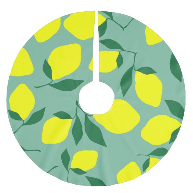 Einfache Zitrone, grüne Hintergrunddrucke. Polyester Weihnachtsbaumdecke (Vorderseite)