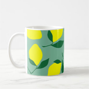 Einfache Zitrone, grüner Hintergrunddruck. Kaffeetasse