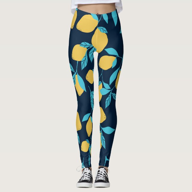 Einfache Zitrusfrüchte: Zitronen auf blau. Leggings (Vorderseite)