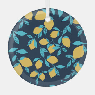 Einfache Zitrusfrüchte: Zitronen auf blau. Ornament Aus Glas