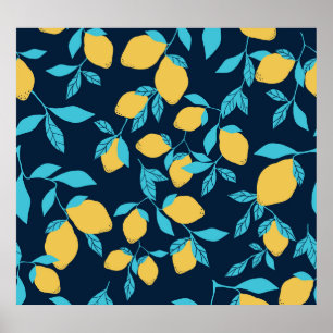 Einfache Zitrusfrüchte: Zitronen auf blau. Poster
