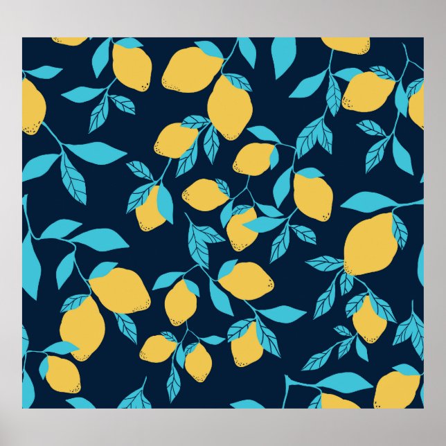 Einfache Zitrusfrüchte: Zitronen auf blau. Poster (Vorne)