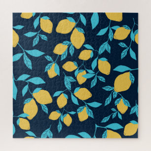 Einfache Zitrusfrüchte: Zitronen auf blau. Puzzle