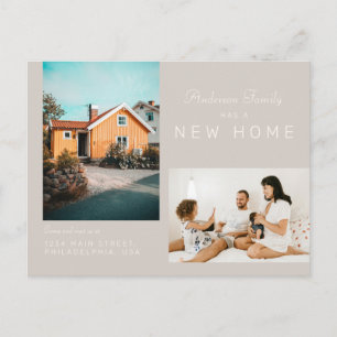Einfache Zwei-Familien-Foto-Neue-Haus-Umzug Taupe Ankündigungspostkarte
