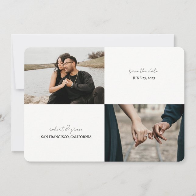 Einfache Zwei-Foto-Save-The-Date-Karte Save The Date (Vorderseite)