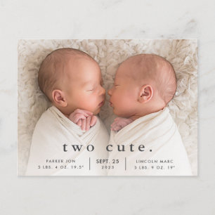 Einfache Zwei Niedliche Foto Twins Geburtsankündig Postkarte