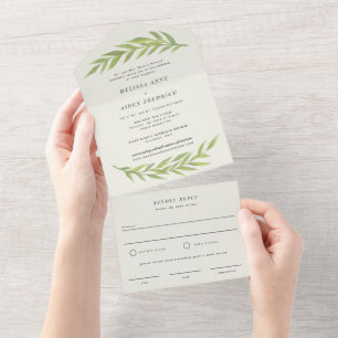 Einfache Zweigstelle für feierliche Hochzeit All In One Einladung