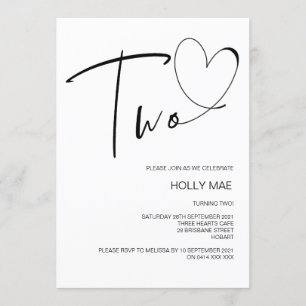 Einfache zweite Geburtstagseinladung zwei Herz Gol Einladung