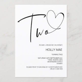 Einfache zweite Geburtstagsfeier Einladung Zwei He