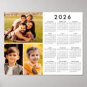 Einfacher 2026-Kalender 3 Fotos Poster