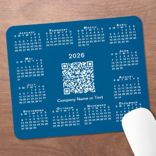 Einfacher 2026-Kalender-Geschäfts-QR-Code auf Blau Mousepad