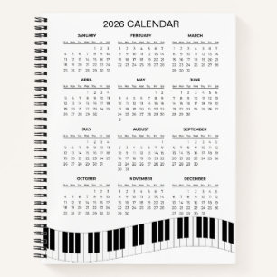 Einfacher 2026-Kalender mit Klaviertasten Notizbuch