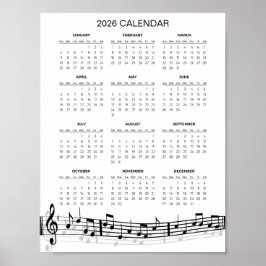 Einfacher 2026-Kalender mit Noten |  Poster