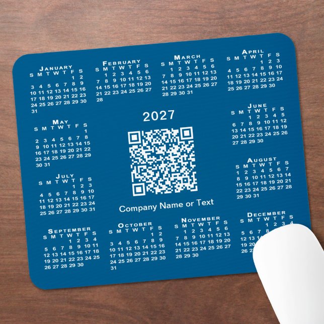 Einfacher 2027-Kalender-Geschäfts-QR-Code Blau Mousepad (Simple 2027 Calendar Business QR Code Blue Mouse Pad in situ)