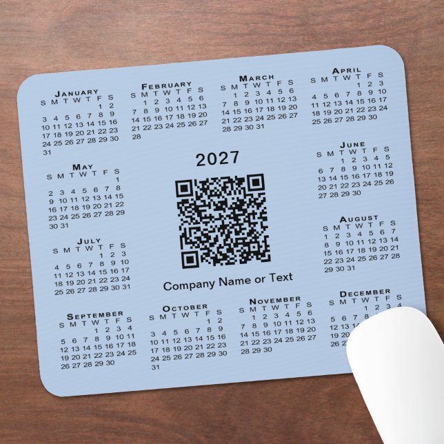 Einfacher 2027-Kalender-Geschäfts-QR-Code Hellblau Mousepad (Simple 2027 Calendar Business QR Code Light Blue Mouse Pad
in situ)