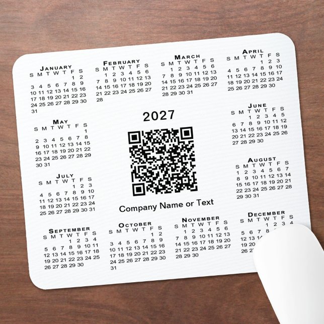 Einfacher 2027-Kalender-Geschäfts-QR-Code Weiß Mousepad (Simple 2027 Calendar Business QR Code White Mouse Pad in situ)