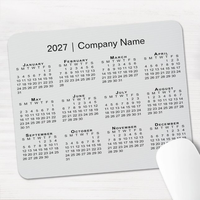 Einfacher 2027-Kalender mit Firmenname Grau Mousepad (Simple 2027 Calendar with Company Name Grey Mouse Pad in situ)