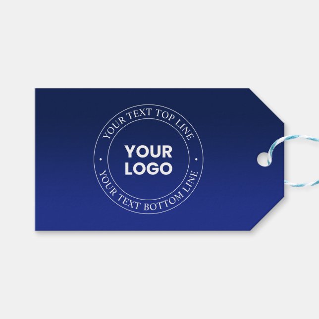 Einfacher Austausch von Logos und Text | Dunkelbla Geschenkanhänger (Vorderseite (Horizontal))