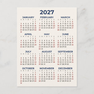 Einfacher Basis 2027 Kalender Minimal Ihre Farben Postkarte
