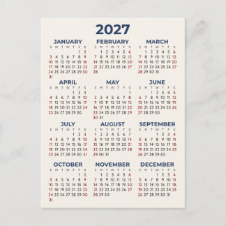 Einfacher Basis 2027 Kalender Minimal Ihre Farben Postkarte