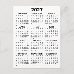 Einfacher Basis-Schwarz-Weiß-Kalender 2027 Minimal Postkarte