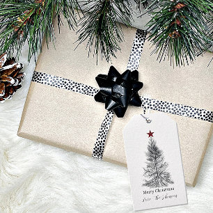 Einfacher Baum mit rotem Stern personalisiert Weih Geschenkanhänger