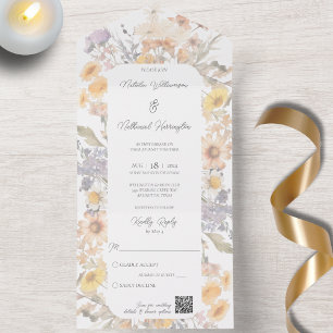 Einfacher Bilderrahmen mit Wildblumen QR-Code All In One Einladung