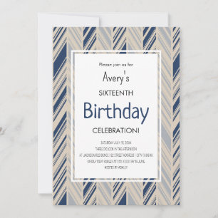Einfacher blauer Chevron-Geburtstag Einladung
