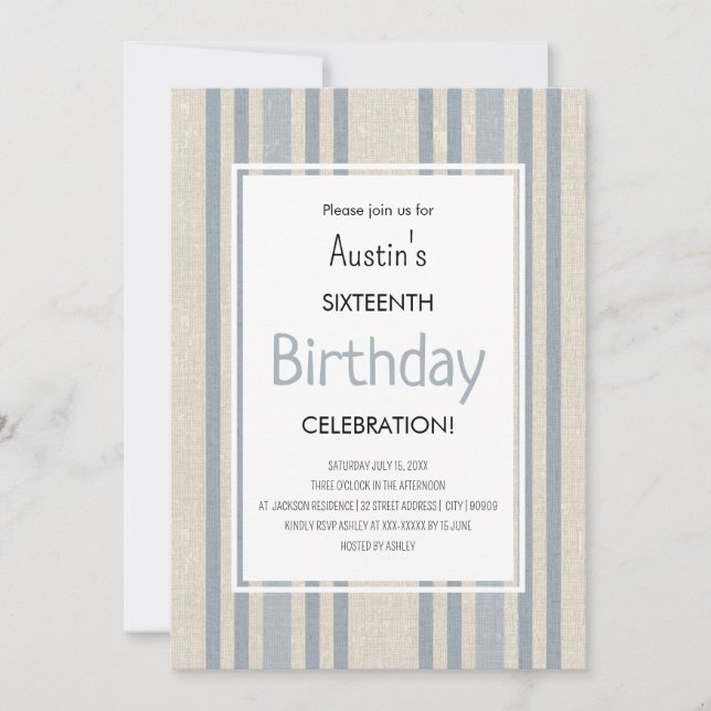 Einfacher blauer gestreifter Geburtstag Einladung (Vorderseite)
