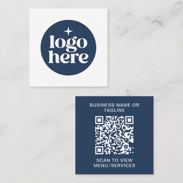 Einfacher blauer QR-Code Business-Logo Quadratische Visitenkarte (Vorne/Hinten)