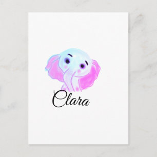 Einfacher blauer rosa Baby-Elefant Aquarell Name h Postkarte