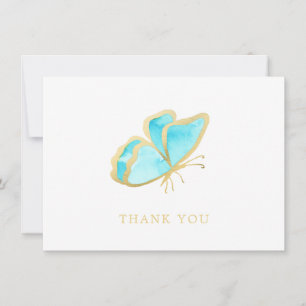 Einfacher blauer und goldener Schmetterling Elegan Dankeskarte