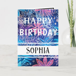Einfacher blauer und rosa Druck Happy Birthday Karte