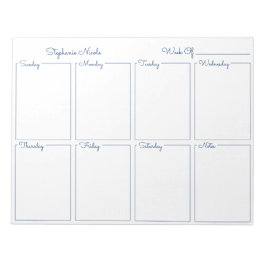 Einfacher Blue Thin Border Name Weekly Planner Notizblock