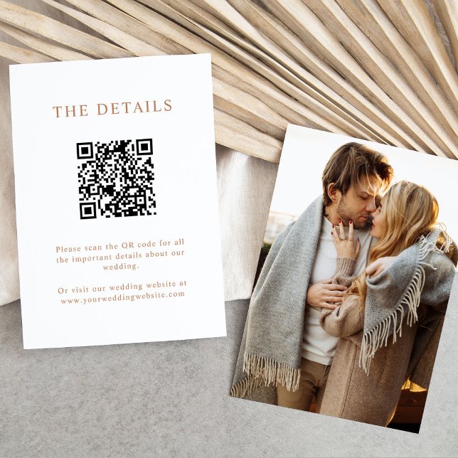 Einfacher Boho Text | Foto Wedding Details QR Code Begleitkarte (Von Creator hochgeladen)