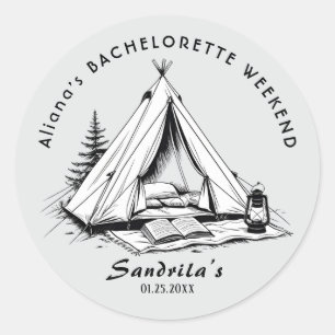 Einfacher Camping-Wochenende-Junggesellinnenabschi Runder Aufkleber