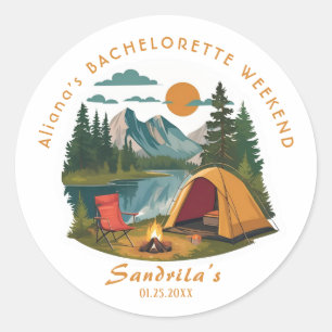 Einfacher Camping-Wochenende-Junggesellinnenabschi Runder Aufkleber