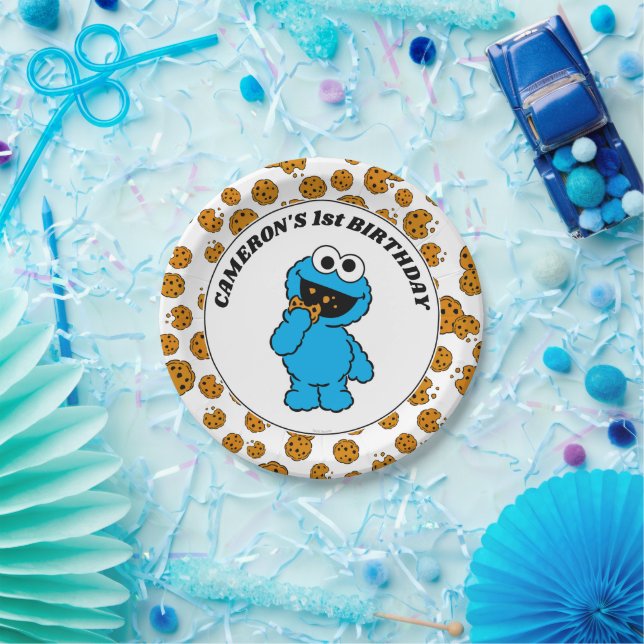 Einfacher Cookie-Monster 1. Geburtstag Pappteller (Party)
