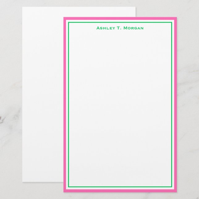 Einfacher DIY Rahmen & BG, Hot Pink Emerald White Briefpapier (Vorne/Hinten)