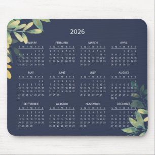 Einfacher eleganter botanischer Kalender 2026 Ma Mousepad