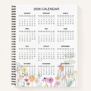 Einfacher eleganter botanischer Kalender 2026 No Notizbuch
