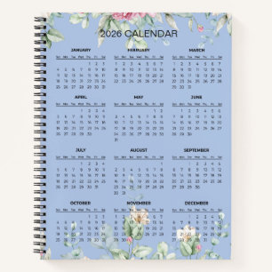 Einfacher eleganter botanischer Kalender 2026 No Notizbuch