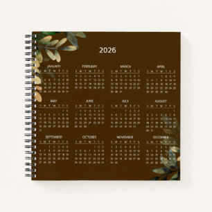 Einfacher Eleganter Botanischer Kalender 2026 Notizbuch