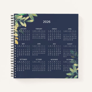 Einfacher eleganter botanischer Kalender 2026 Notizbuch